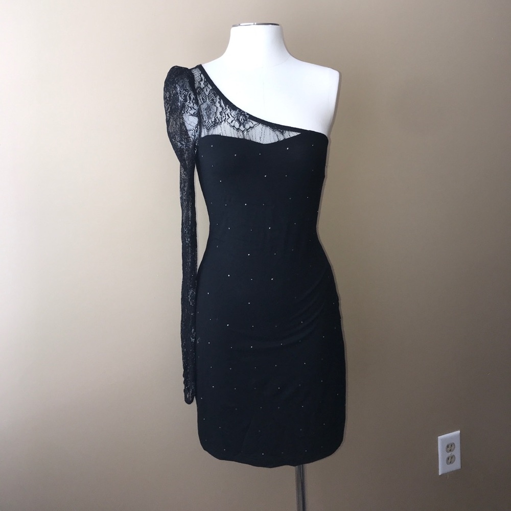 Black form fitting, body con dress